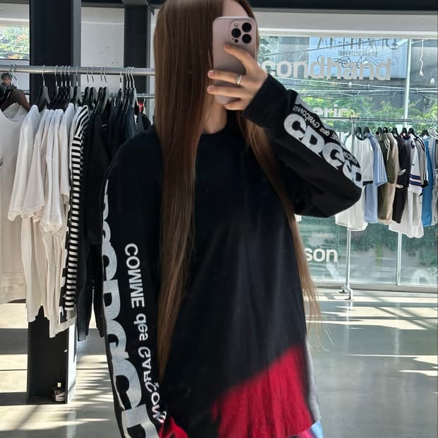 꼼데가르송 CDG 암 볼드로고 롱슬리브 블랙