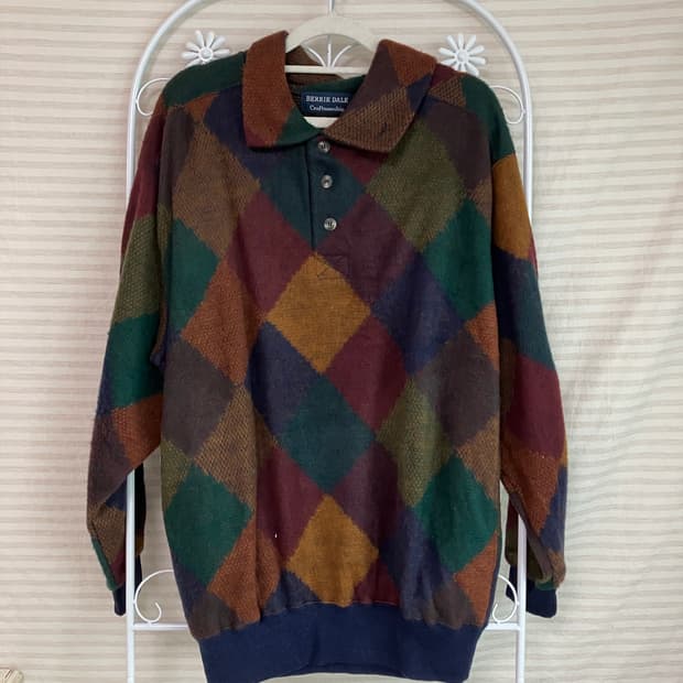 빈티지 퍼플 아가일 카라 니트 y2k 스트릿 갸루 펑키 일본빈티지575 