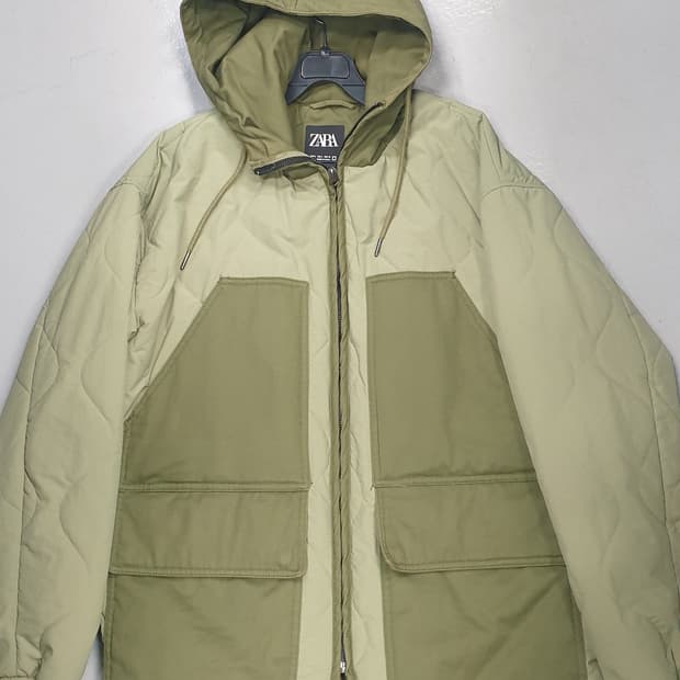 자라 후드 퀼팅 자켓 L 카키