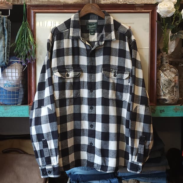 울리치 플란넬 워크셔츠 투포켓 셔츠 블랙앤화이트 xl