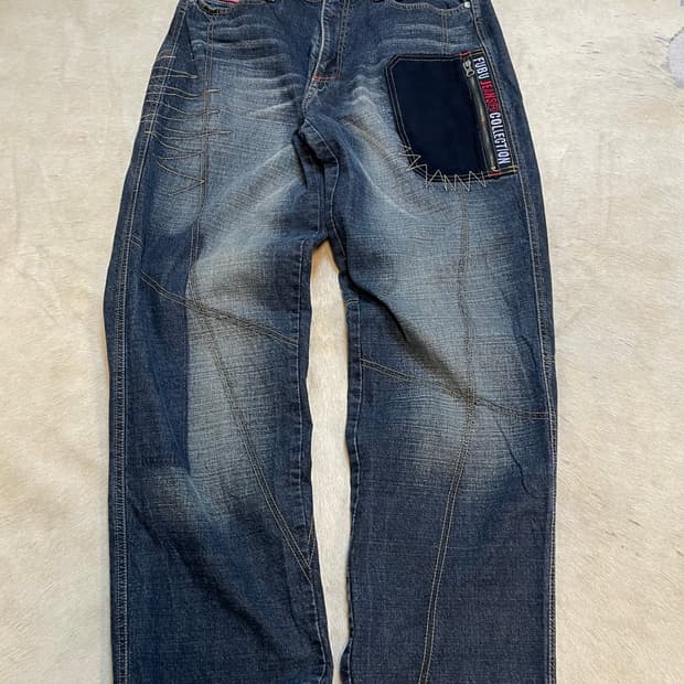 후부컬렉션 패치워크 데님 와이드팬츠