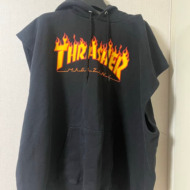 빈티지 커스텀 Thrasher 트레셔 기모 나시 반팔 후드티
