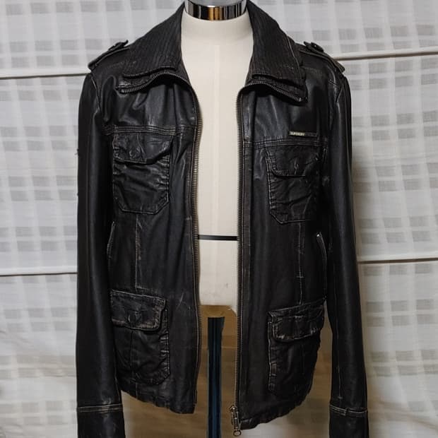 (100% 가죽) 슈퍼드라이 브라운 가죽 자켓 M (95~100)