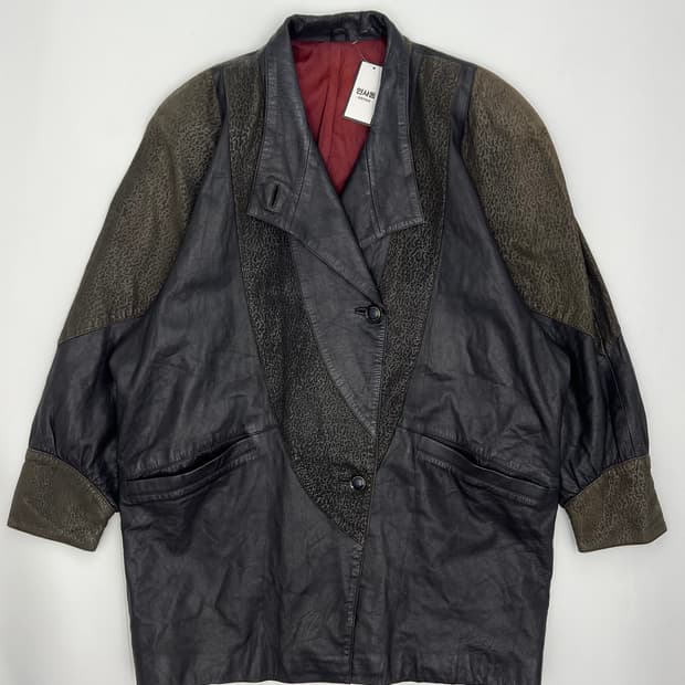 빈티지 배색 디테일 레더 7부자켓