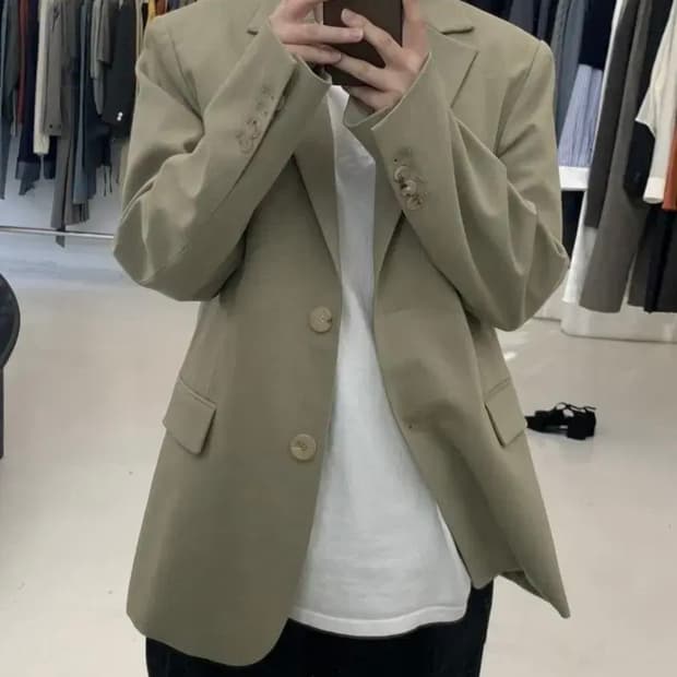올리브카키색 블레이저 오버핏 자켓