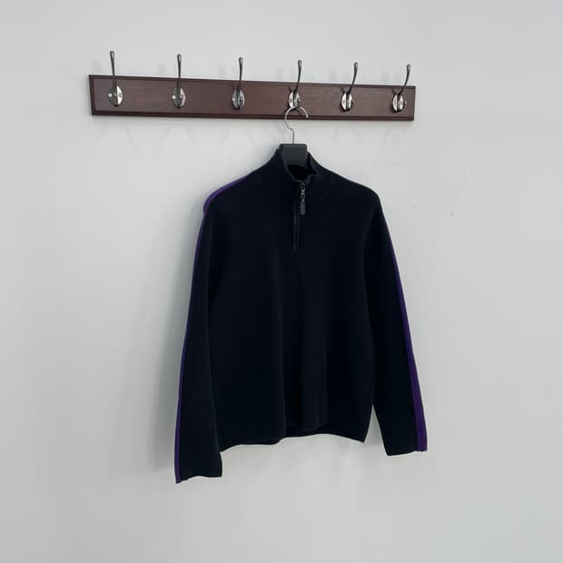 폴로 랄프로렌 블랙 퍼플 라인 하프넥 코튼 니트