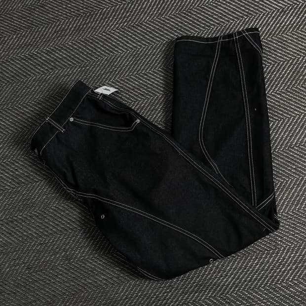 51퍼센트 스티치 디테일 블랙 데님 와이드 팬츠y 3403