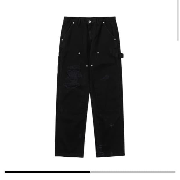 80's Black Fade Damged Double Knee Pants