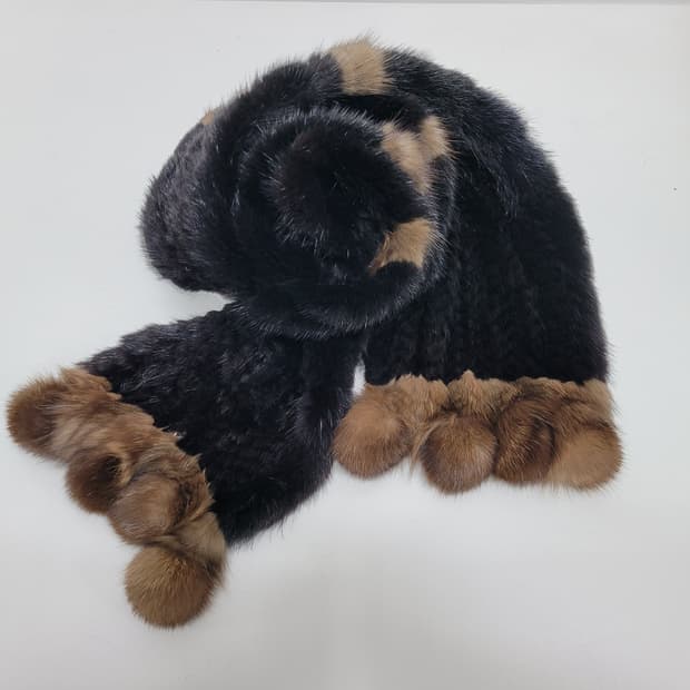 천연 밍크 머플러 / 총장 170 블랙+브라운