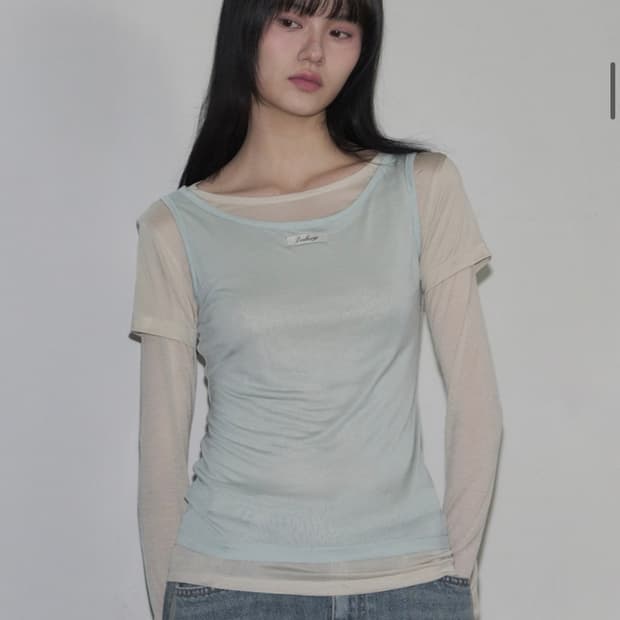 (F) 레더리 투톤 슬리브리스 레이어드 롱슬리브 [SAGE BLUE]