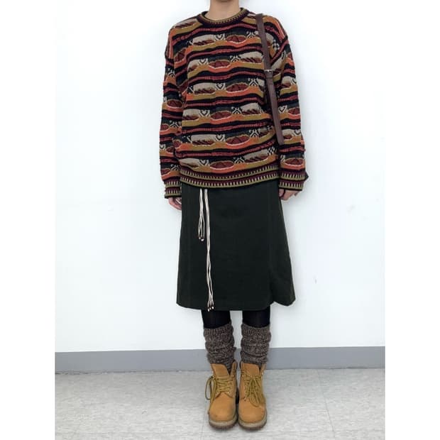 빈티지 카키 스커트