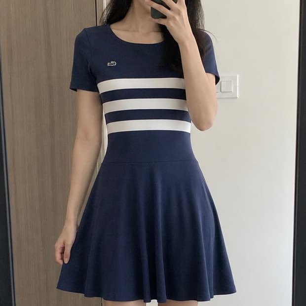 라코스테 스트라이프 네이비 원피스 34