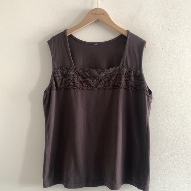 (Vintage)Lace Square Neck Sleeveless Top
