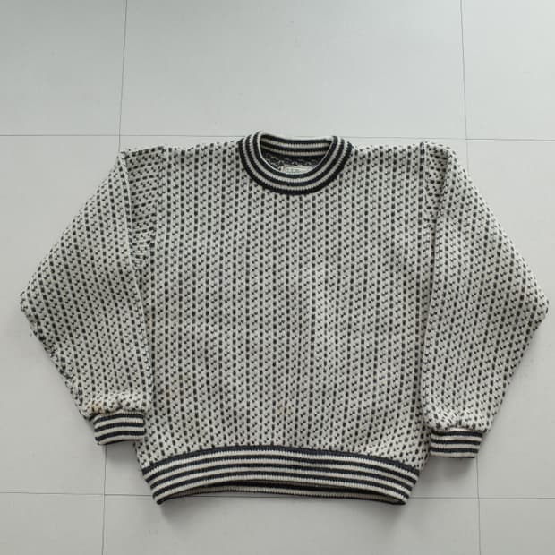 80s 엘엘빈 노르웨이 울혼방 버드아이 패턴 니트 L