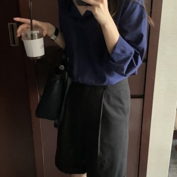 (새상품)프롬제이 메이드 핀턱 하프 슬랙스 블랙s