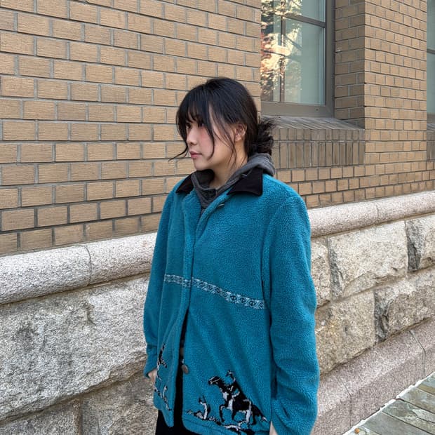 빈티지 카우보이 패턴 플리스 자켓