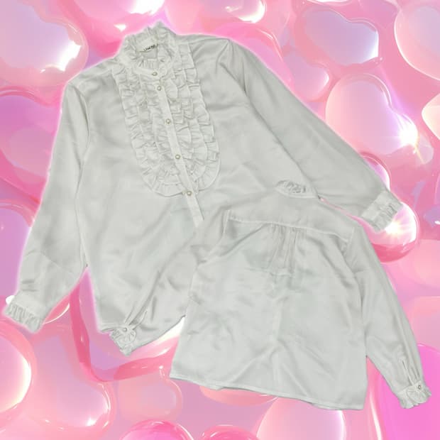 LEMONA 화이트 실크 세틴 프릴 블라우스 고스로리 지뢰계 양산형