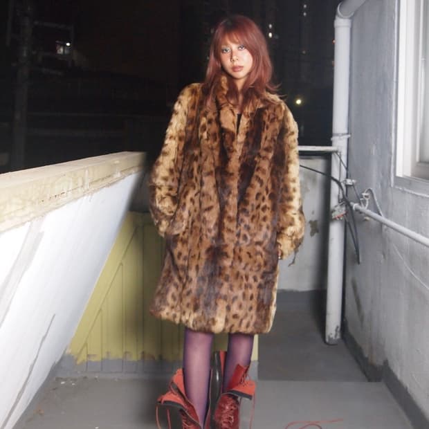 빈티지 레오파드 리얼 퍼 코트