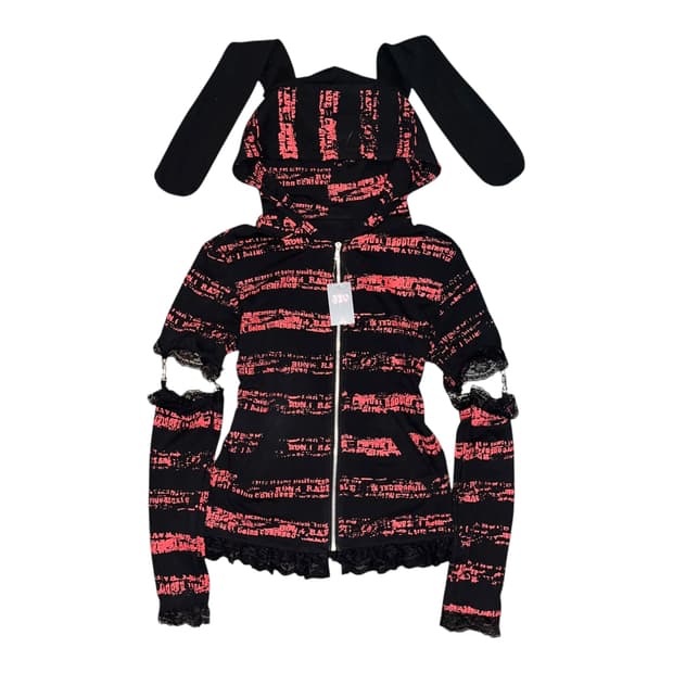 우사기 레이스 프린팅 후드집업 펑크y2k갸루