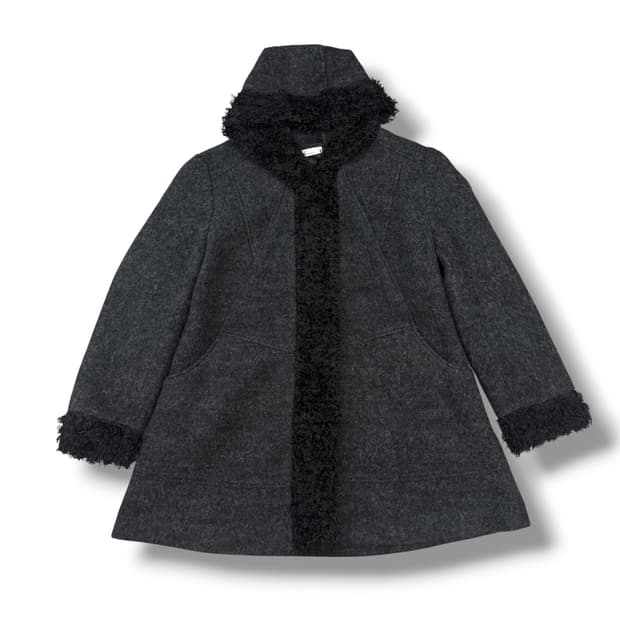 JPN 부클 퍼 디테일 후드 숏코트 하프코트