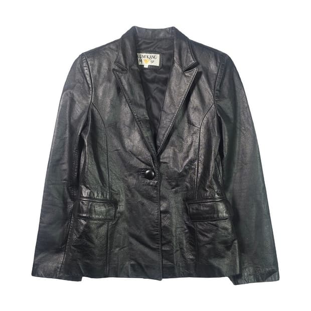 KUM KANG 블랙 가죽 블레이저 자켓 M
