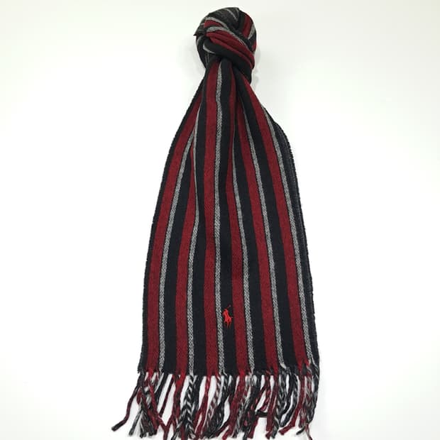 MX458 폴로 이태리판 버진울 스트라이프 버건디 머플러 목도리