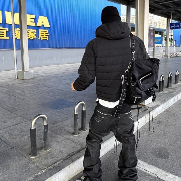 Snake Texture Cross Embroidery Pants