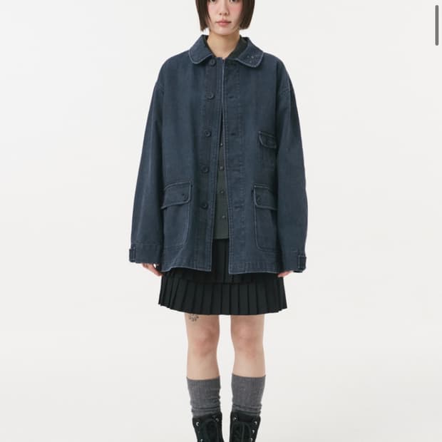 오헤시오 스타 플로럴 워시드 코튼 자켓 네이비