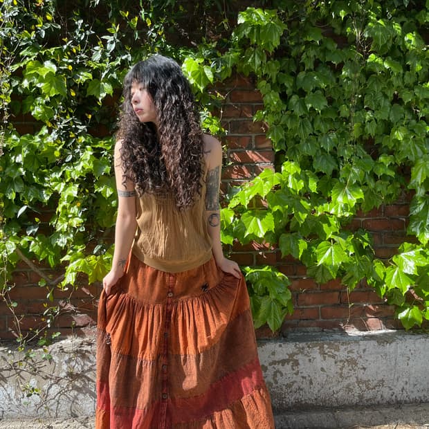 히피 무드 패치워크 롱 스커트