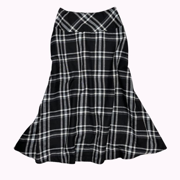 check flare long skirt