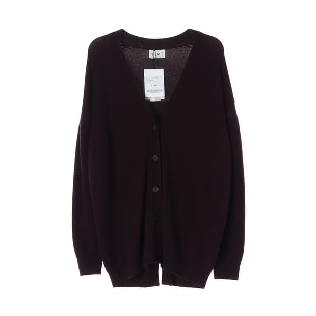 (새상품)[S]타임 캐시미어100% 브라운 레이스업 롱 니트 가디건
