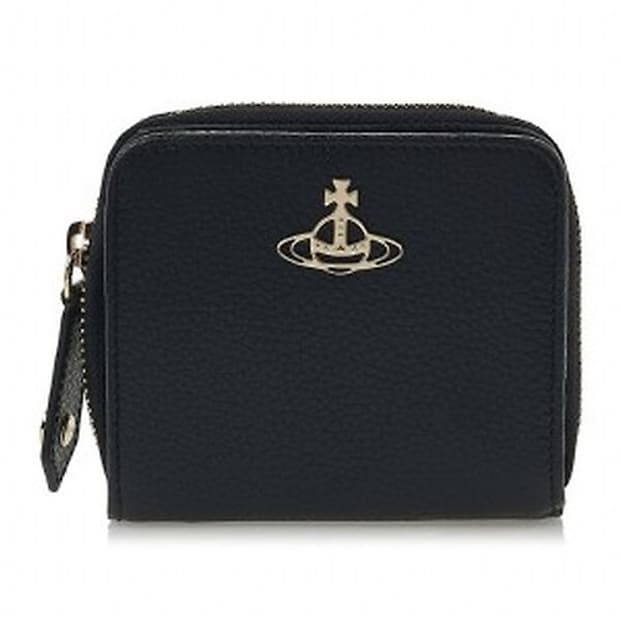비비안 웨스트우드 그레인 레더 미디움 지퍼 지갑 블랙