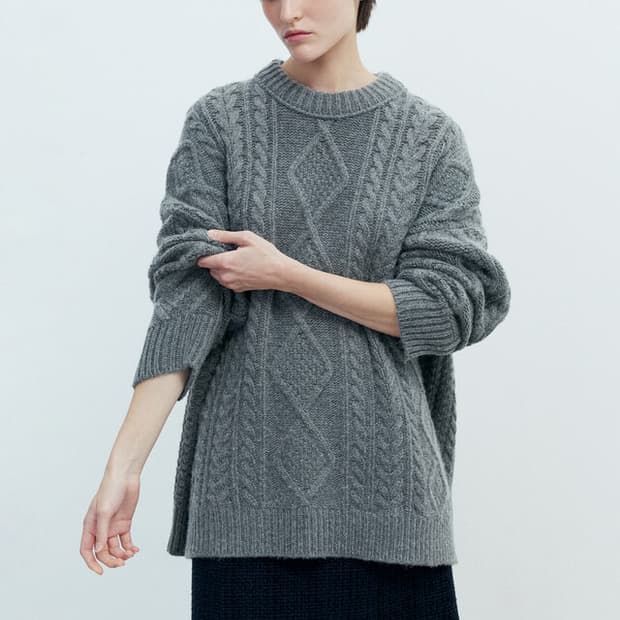 포유어아이즈온리 FYEO 루즈핏 케이블 니트 그레이
