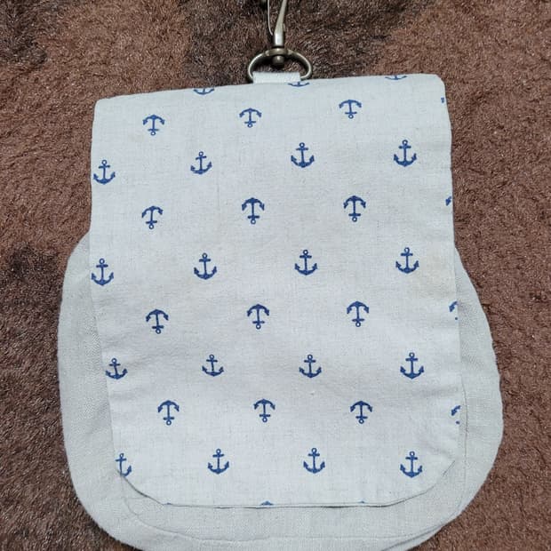 일본 빈티지 마린 린넨(패브릭) 포켓 가방(17*20)