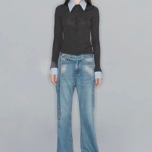 Openyy BELTED LOOSE BOOTCUT JEAN, BLUE