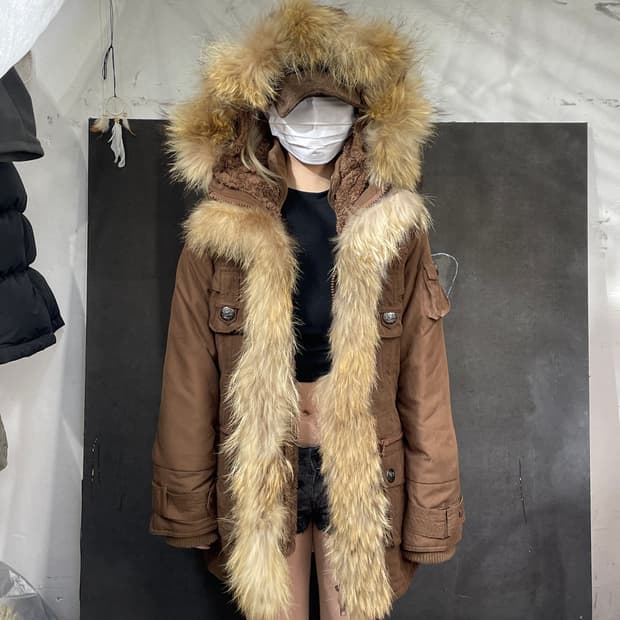 일본빈티지 Durer 멀티 포켓 라쿤 퍼 필드 자켓 M