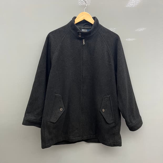 폴로 랄프로렌 차콜 해링톤 사이드 신치백 울 자켓