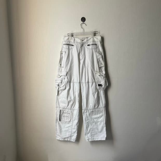 펑크 락시크 갸루 y2k 화이트 포켓디테일 벌룬팬츠 카고팬츠