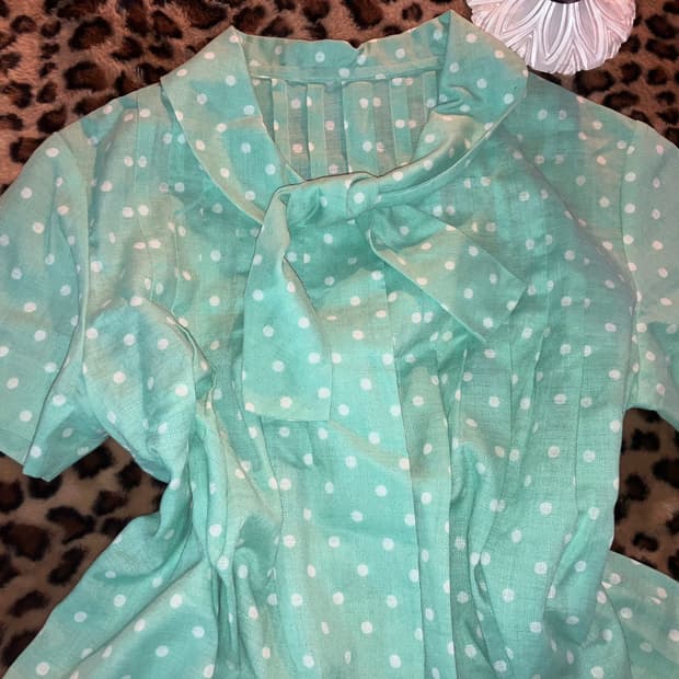 jpn 민트 도트 블라우스