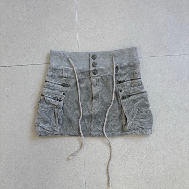 그레이 벨벳 카고 스커트