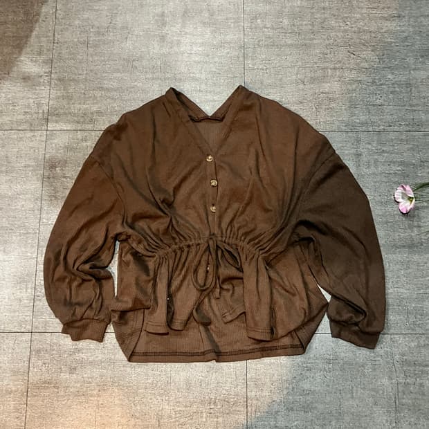 일본빈티지 하구미모리걸 아메카지할메카지 셔링니트가디건 초코브라운