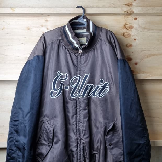 G-Unit 빈티지 헤비 바시티 점퍼 브라운 네이비 배색 자켓 (3XL)