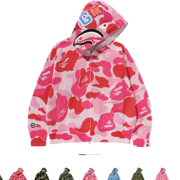 베이프 ABC 카모 크로셰 릴렉스드 핏 샤크 풀 집 후드 핑크