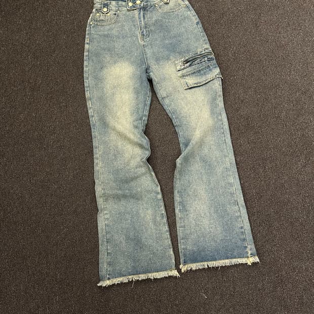 L)Japanese vintage 여성 워싱 투버튼 포켓 디테일 데님팬츠