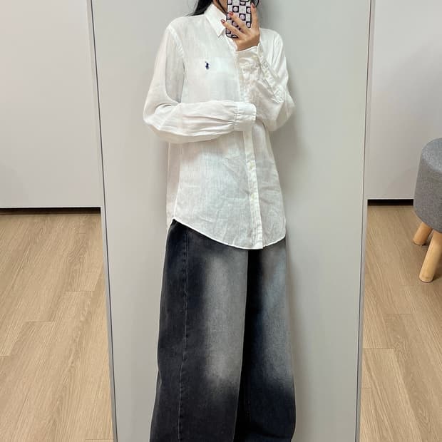 폴로 랄프로렌 네이비 포니 린넨 화이트 셔츠 남방