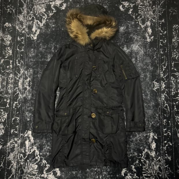 Moussy Black fur long jacket