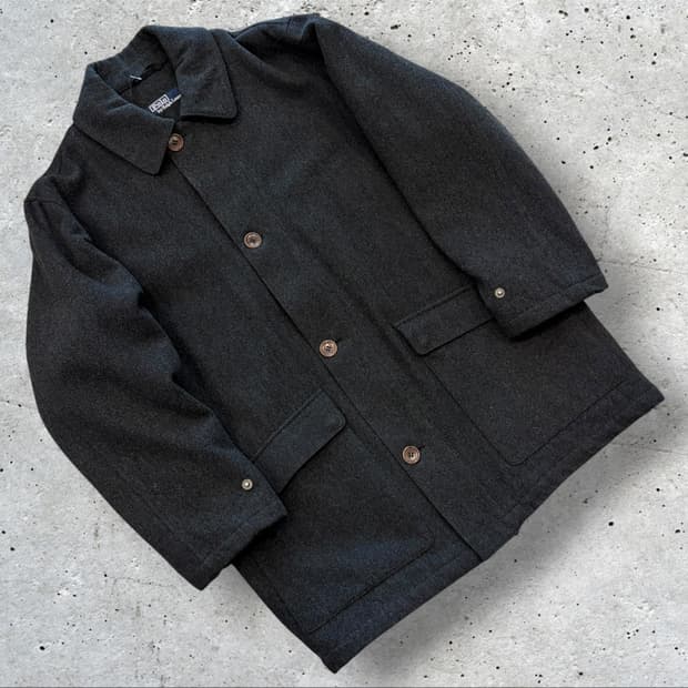 [100] 90s 폴로 랄프로렌 패티드 다크그레이 울 코트 D789