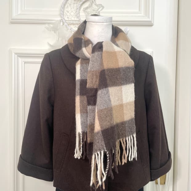 beige brown check basic muffler