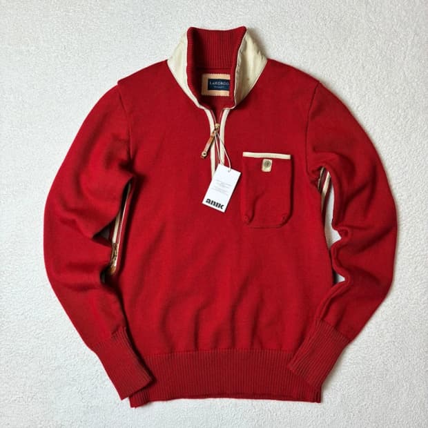 르콘도 90's 소가죽 배색 하프 집 울 스웨터 PN6450   