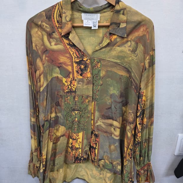 트랜짓 여성 이태리 르네상스 프린팅 실크 블라우스 프리 